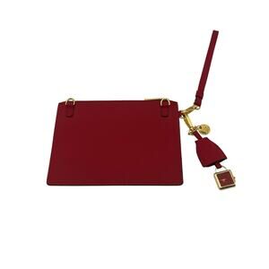 Joy Mangano Red Leather Wristlet with Gold Hardware and Leather Watch Charm